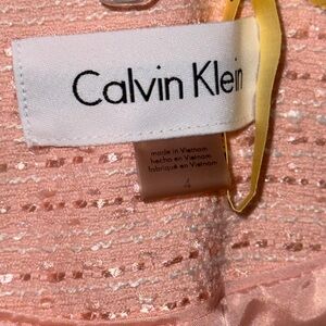 Calvin Klein size 4 Peach pink Salmon Open-front blazer jacket EUC shimmer tweed